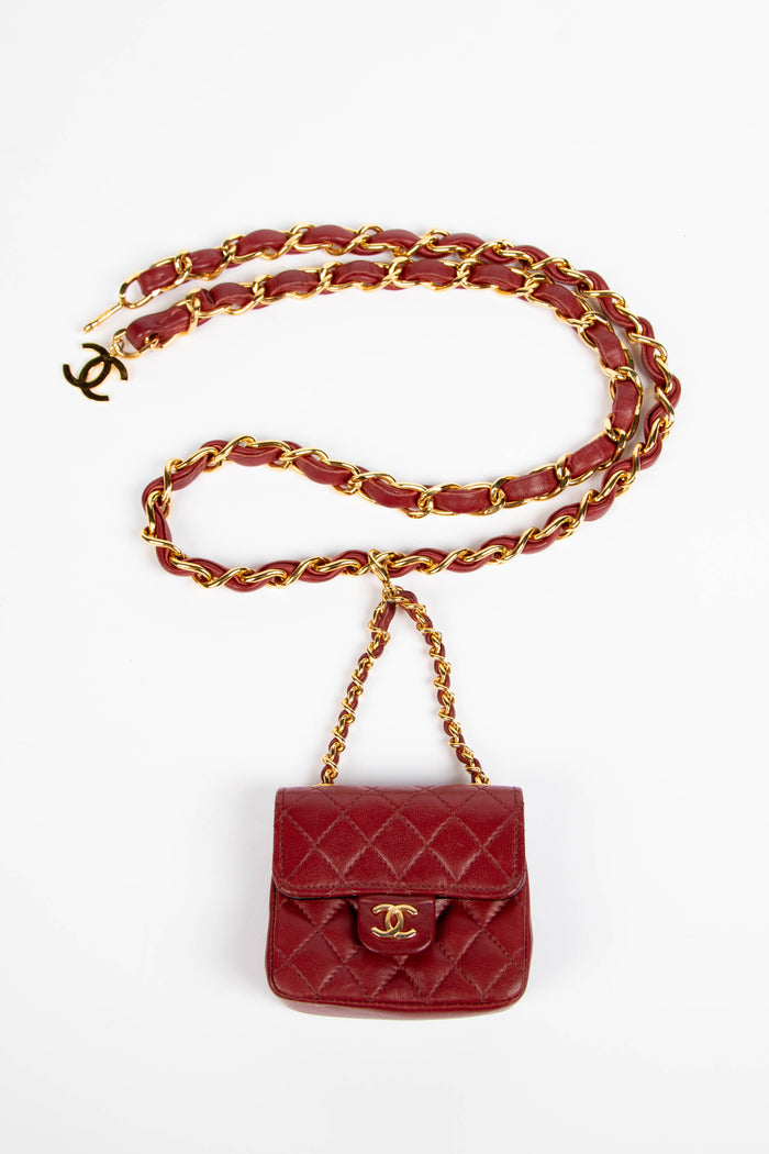 RARE 90s Chanel Red Lambskin Leather Belt Bag