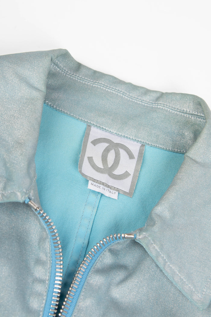 2000s Chanel Sports Line Blue Coated Denim Jacket