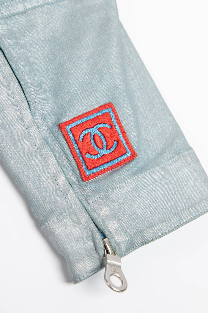 2000s Chanel Sports Line Blue Coated Denim Jacket