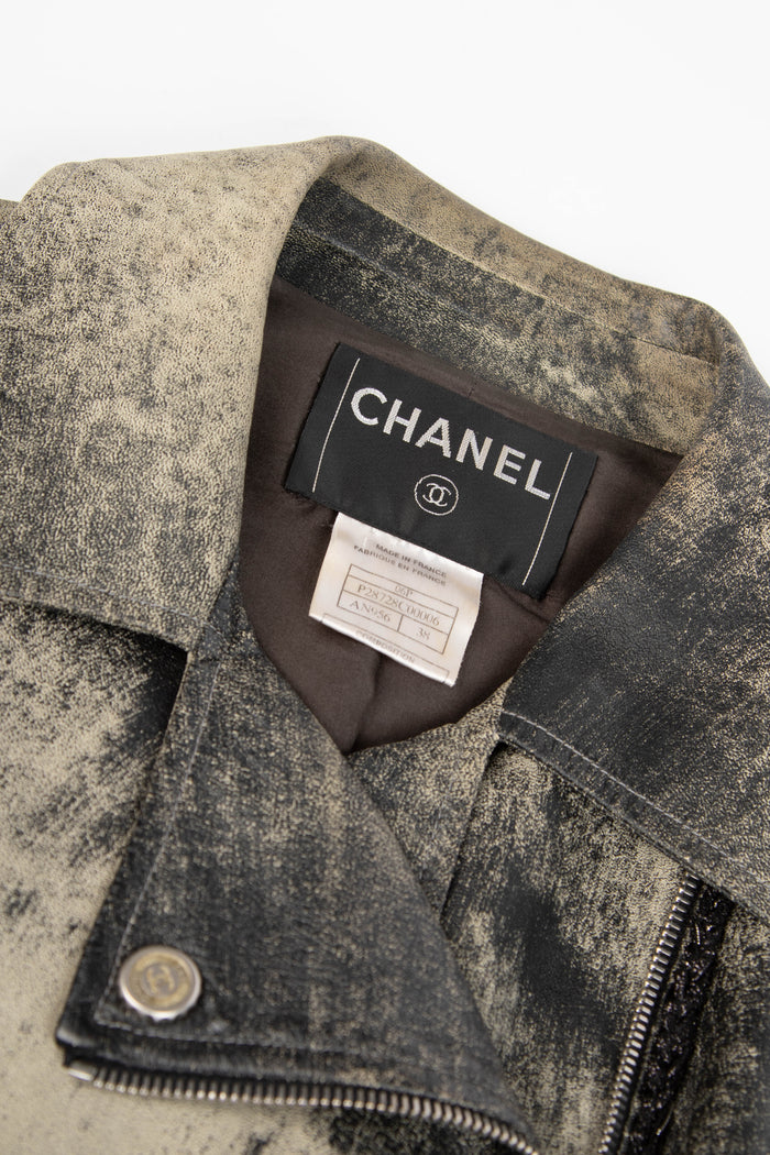 RARE 2000s Chanel Distressed Leather Biker Jacket