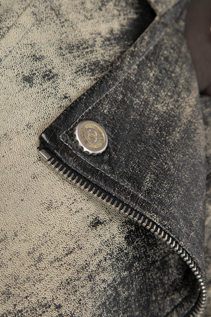 RARE 2000s Chanel Distressed Leather Biker Jacket