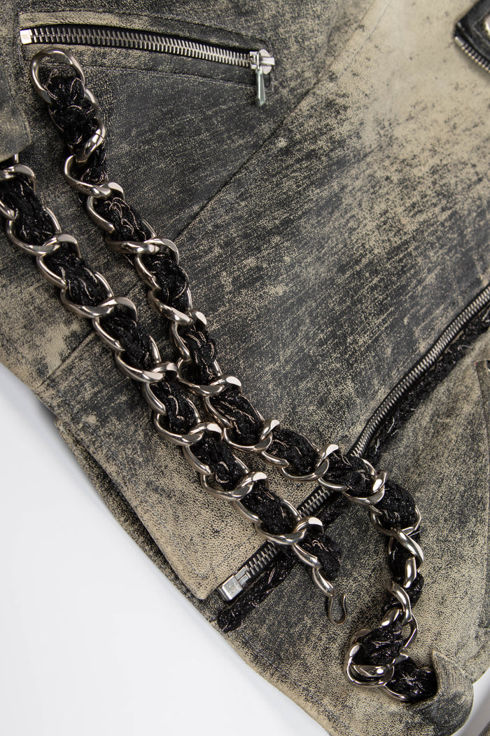 RARE 2000s Chanel Distressed Leather Biker Jacket