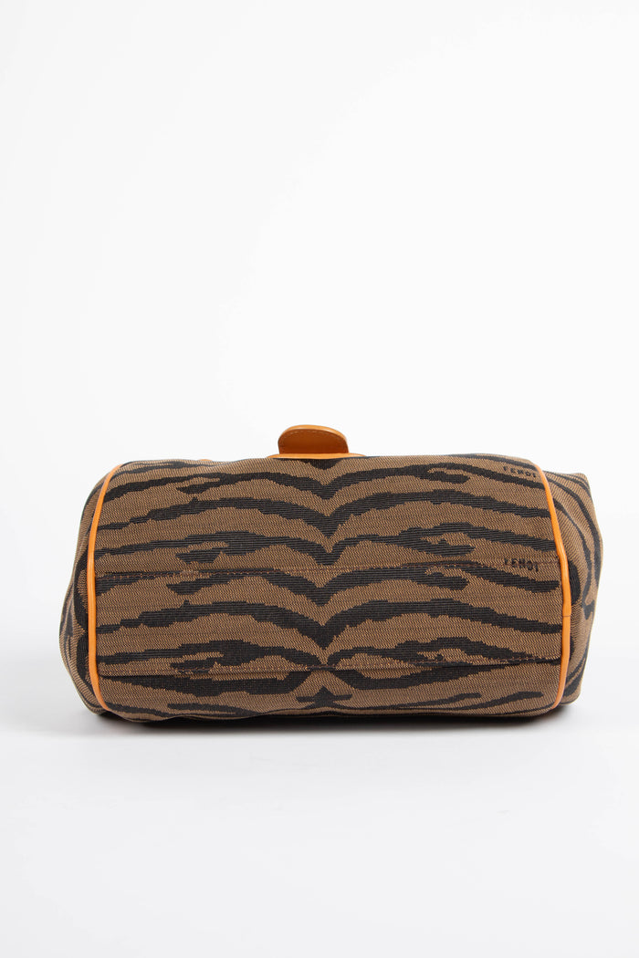 Vintage Fendi Tiger Print Canvas Top Handle Bag