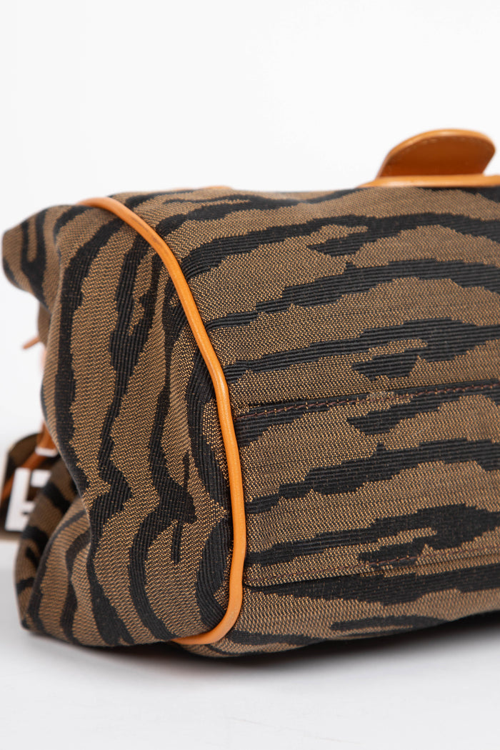 Vintage Fendi Tiger Print Canvas Top Handle Bag