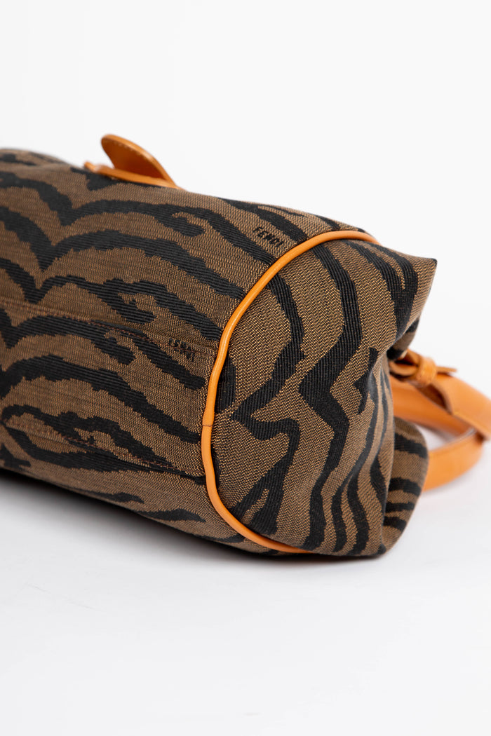 Vintage Fendi Tiger Print Canvas Top Handle Bag