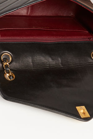90s Chanel Black Lambskin Leather Shoulder Bag with 24k GHW
