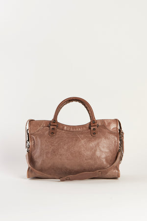 Y2K Balenciaga Taupe Leather City Bag