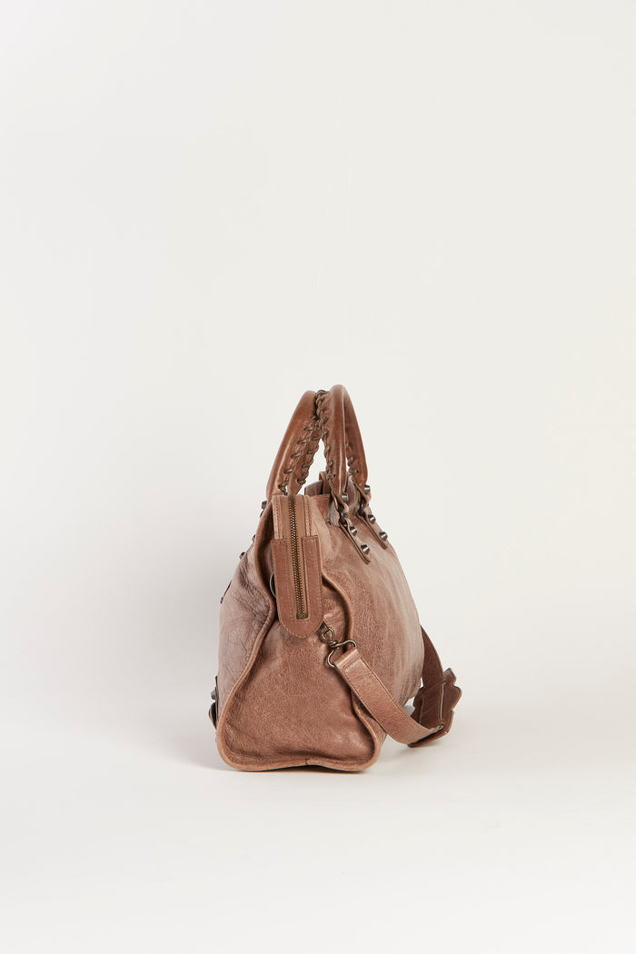 Y2K Balenciaga Taupe Leather City Bag