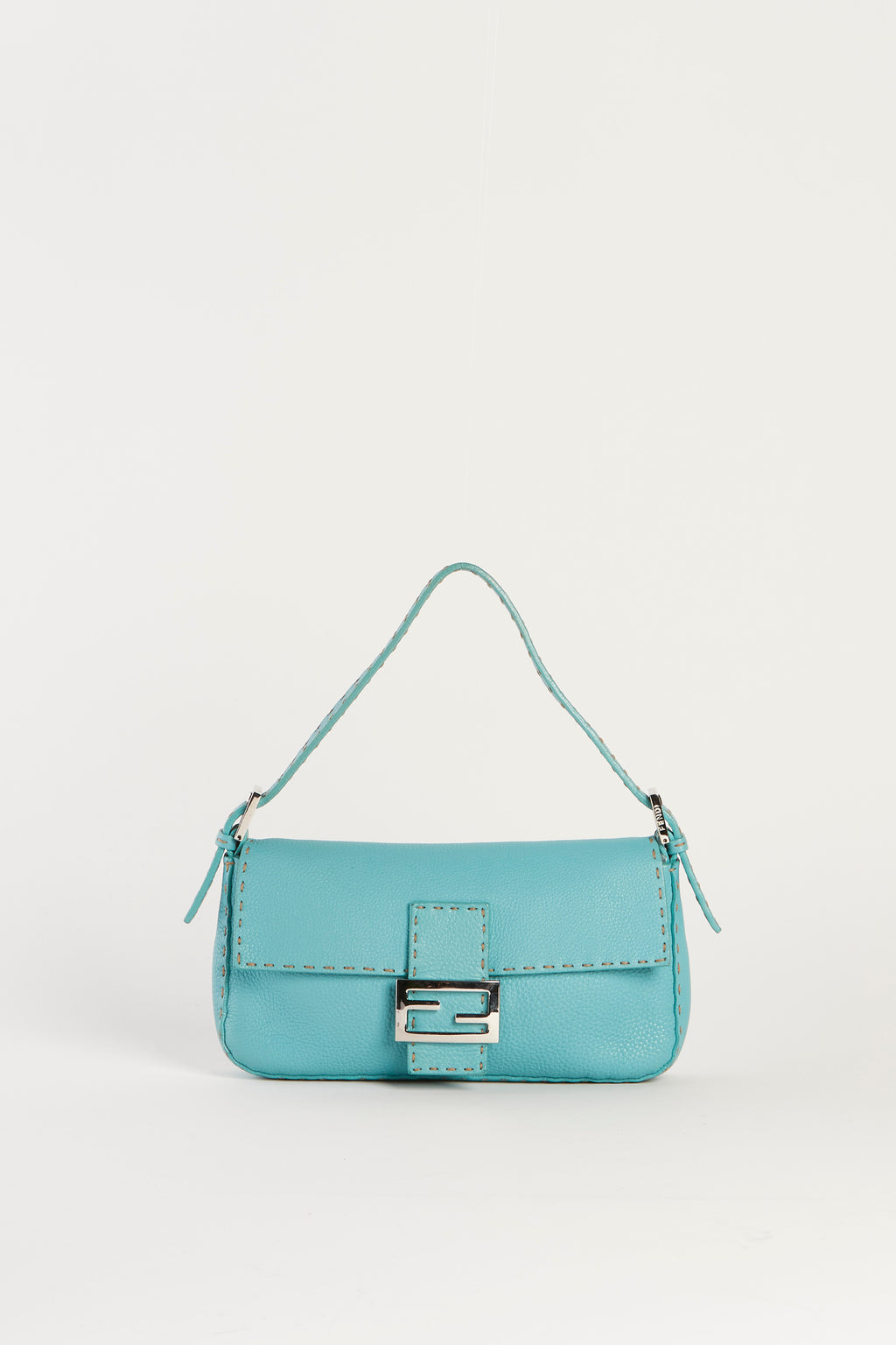 Vintage Fendi Tiffany Blue Leather Baguette Shoulder Bag