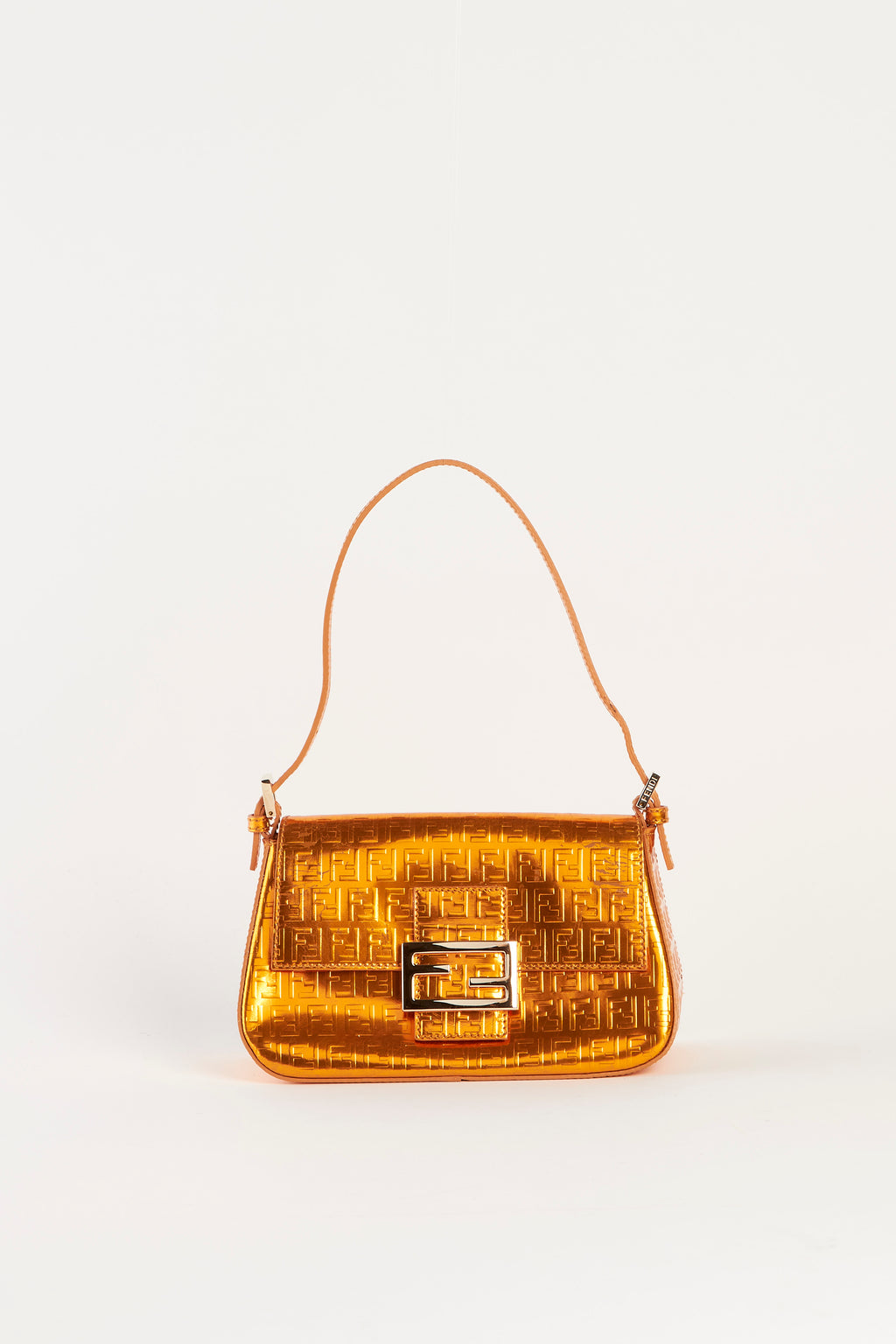 Y2K Fendi Orange Metallic Zucchino Shoulder Bag