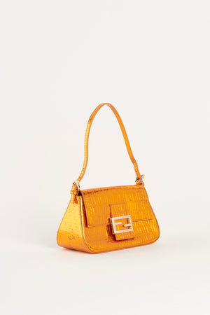 Y2K Fendi Orange Metallic Zucchino Shoulder Bag