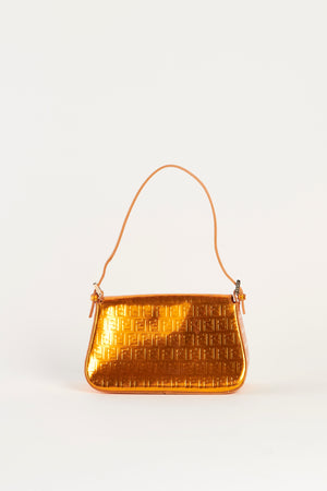 Y2K Fendi Orange Metallic Zucchino Shoulder Bag