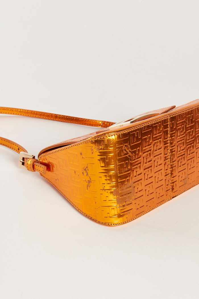 Y2K Fendi Orange Metallic Zucchino Shoulder Bag