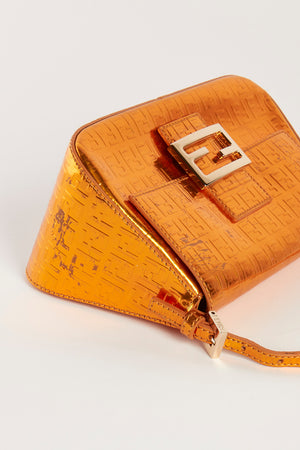 Y2K Fendi Orange Metallic Zucchino Shoulder Bag