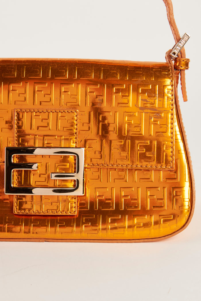 Y2K Fendi Orange Metallic Zucchino Shoulder Bag