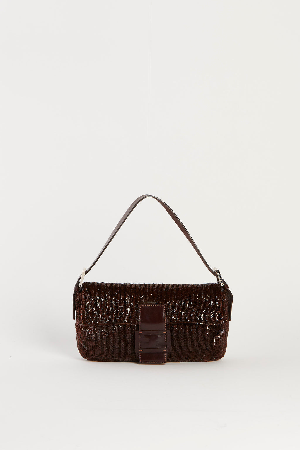 Vintage Fendi Brown Beaded Baguette Shoulder Bag