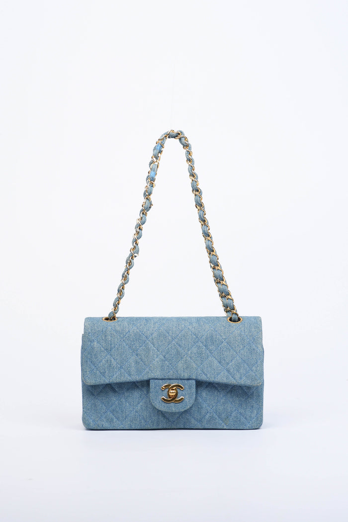 SUPER RARE Chanel Denim Small Double Classic Flap with 24k GHW