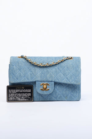 SUPER RARE Chanel Denim Small Double Classic Flap with 24k GHW