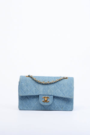 SUPER RARE Chanel Denim Small Double Classic Flap with 24k GHW