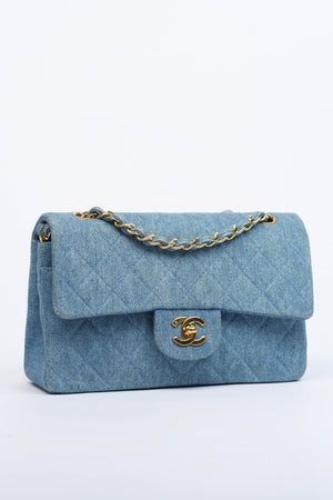 SUPER RARE Chanel Denim Small Double Classic Flap with 24k GHW
