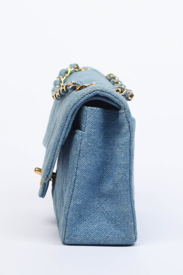 SUPER RARE Chanel Denim Small Double Classic Flap with 24k GHW
