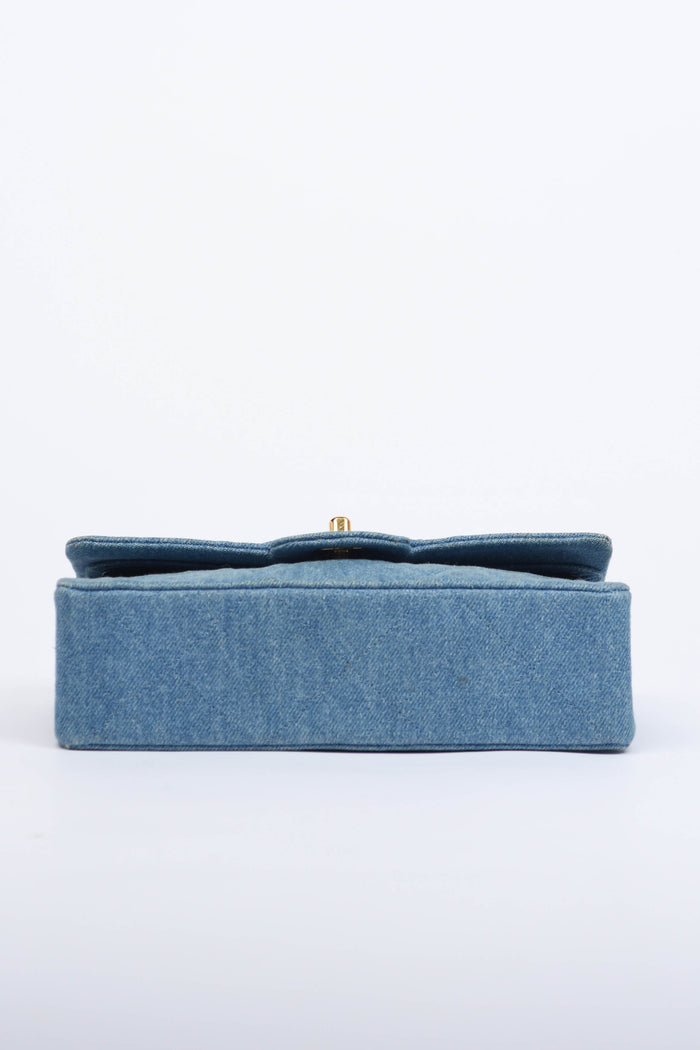 SUPER RARE Chanel Denim Small Double Classic Flap with 24k GHW