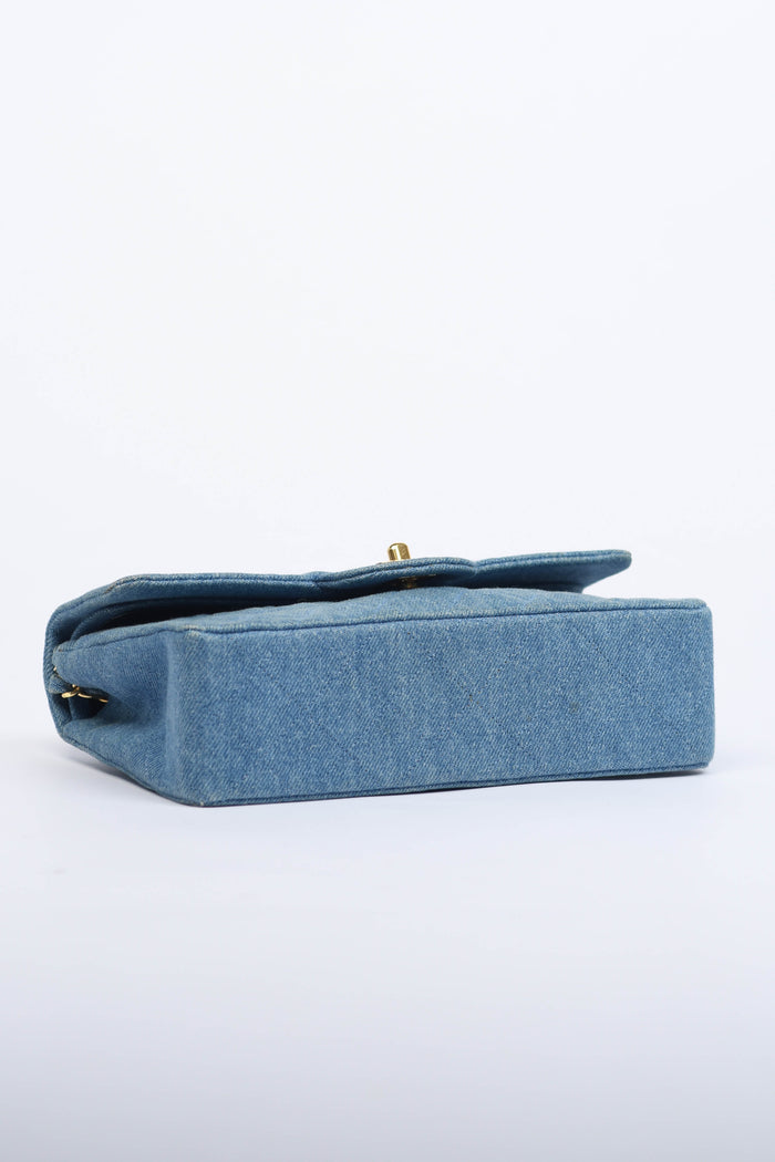 SUPER RARE Chanel Denim Small Double Classic Flap with 24k GHW