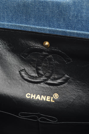 SUPER RARE Chanel Denim Small Double Classic Flap with 24k GHW