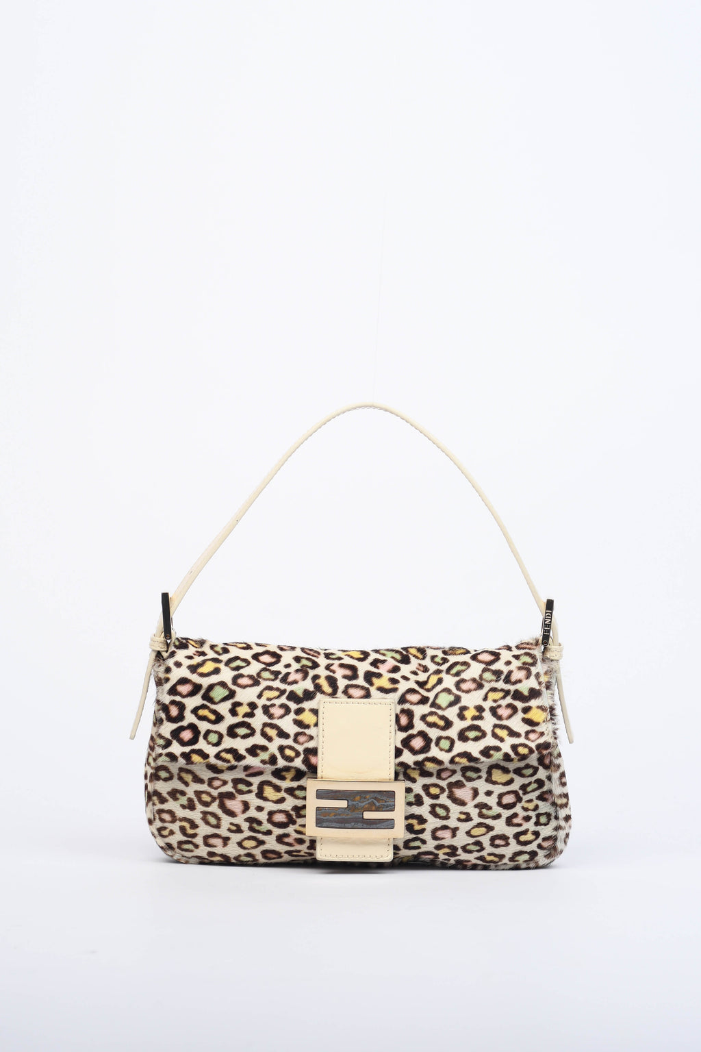 Vintage Fendi Multicoloured Leopard Print Pony Hair Baguette Shoulder Bag