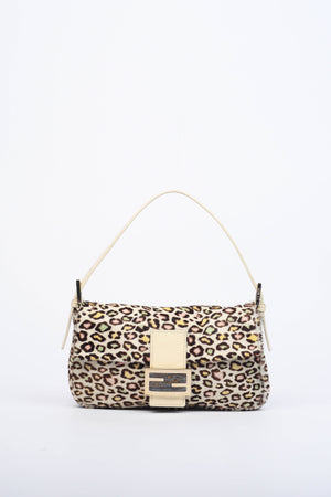 Vintage Fendi Multicoloured Leopard Print Pony Hair Baguette Shoulder Bag