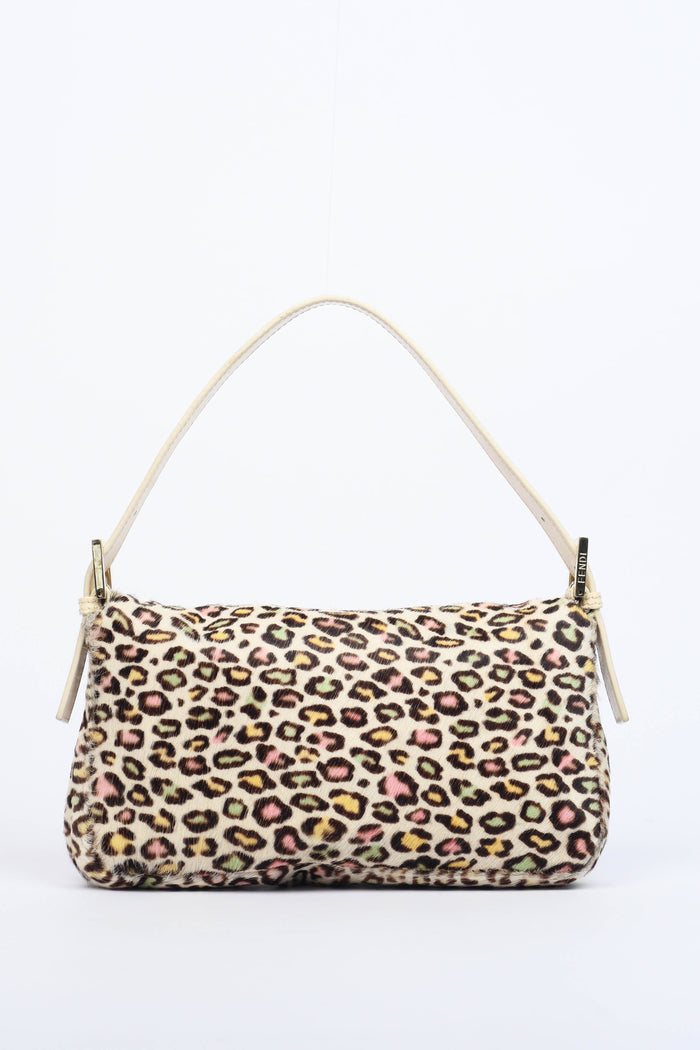 Vintage Fendi Multicoloured Leopard Print Pony Hair Baguette Shoulder Bag