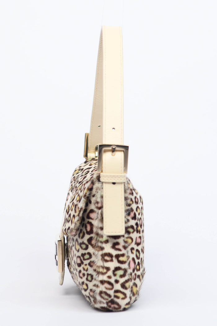 Vintage Fendi Multicoloured Leopard Print Pony Hair Baguette Shoulder Bag