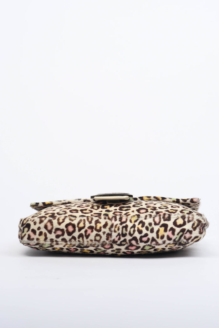 Vintage Fendi Multicoloured Leopard Print Pony Hair Baguette Shoulder Bag