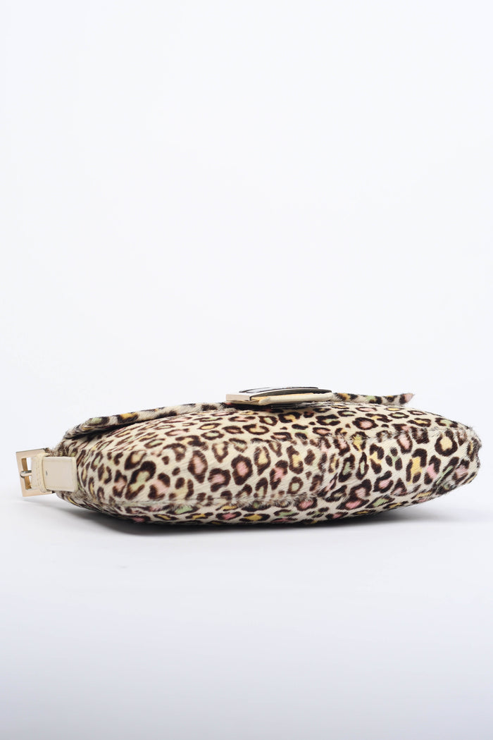 Vintage Fendi Multicoloured Leopard Print Pony Hair Baguette Shoulder Bag