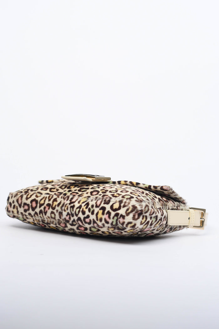 Vintage Fendi Multicoloured Leopard Print Pony Hair Baguette Shoulder Bag