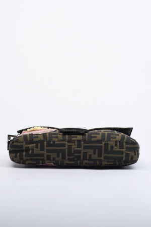 Vintage Fendi Zucca Floral Embroidered Baguette Shoulder Bag