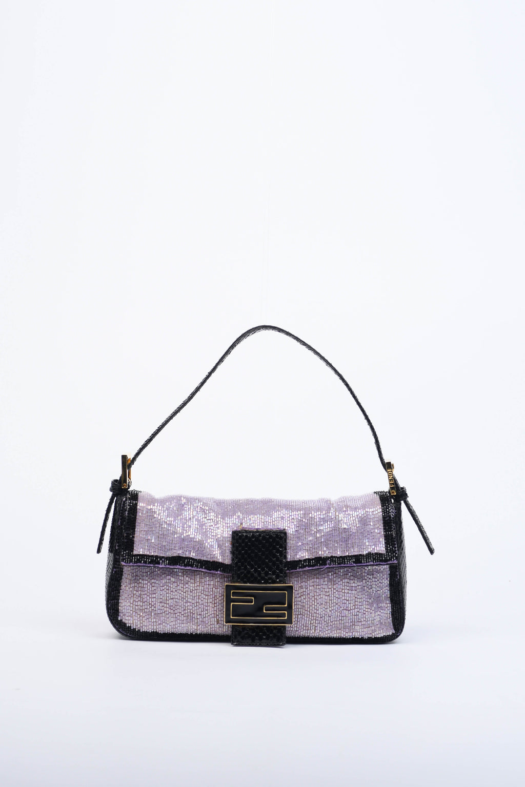 RARE Fendi Purple Beaded Baguette Shoulder Bag