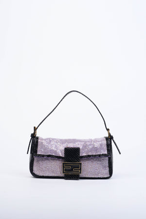 RARE Fendi Purple Beaded Baguette Shoulder Bag