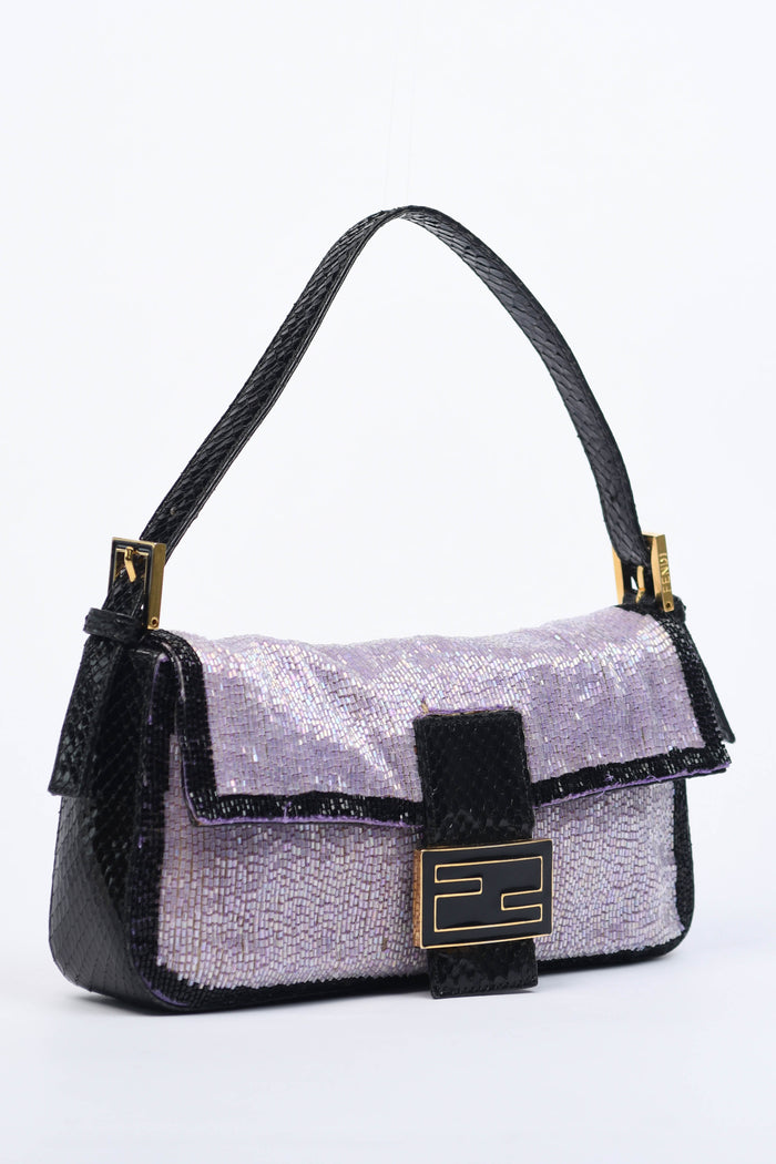 RARE Fendi Purple Beaded Baguette Shoulder Bag