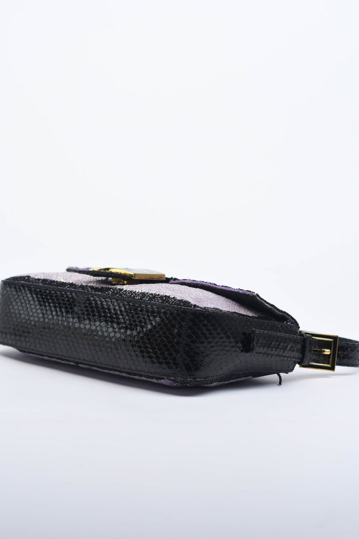 RARE Fendi Purple Beaded Baguette Shoulder Bag