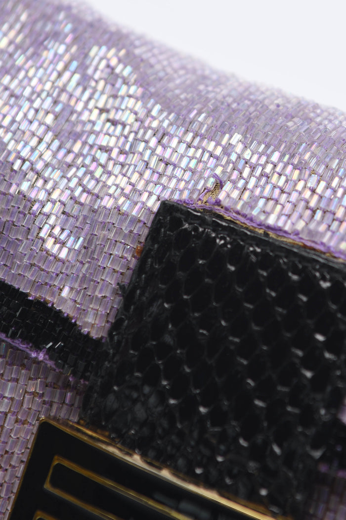 RARE Fendi Purple Beaded Baguette Shoulder Bag