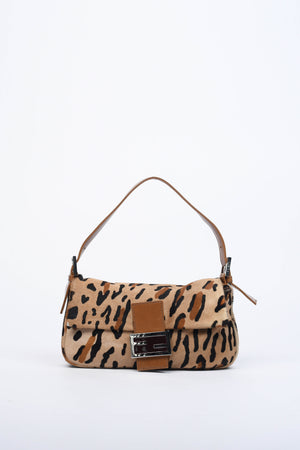 RARE Fendi Leopard Pony Hair Baguette Shoulder Bag