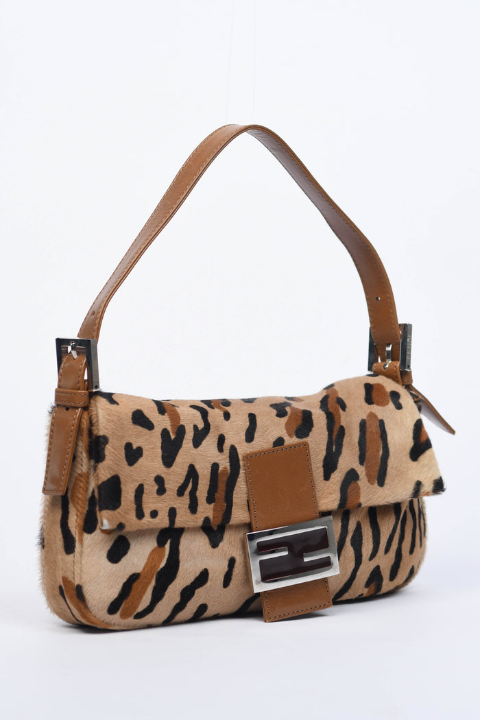 RARE Fendi Leopard Pony Hair Baguette Shoulder Bag
