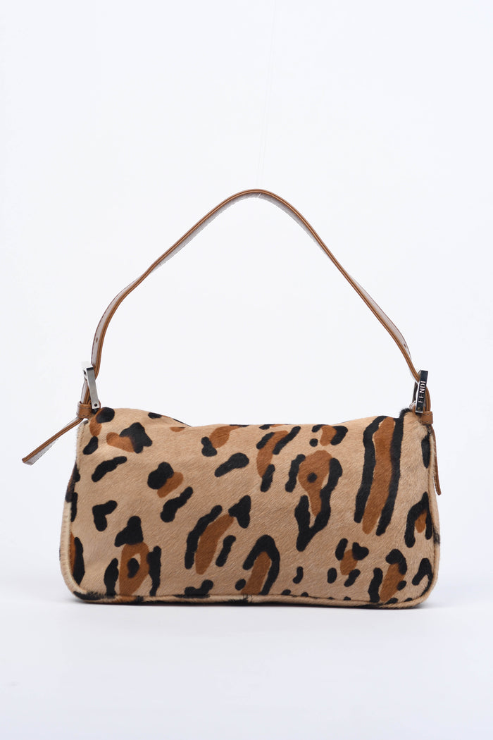 RARE Fendi Leopard Pony Hair Baguette Shoulder Bag