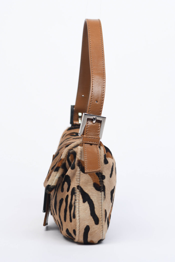 RARE Fendi Leopard Pony Hair Baguette Shoulder Bag