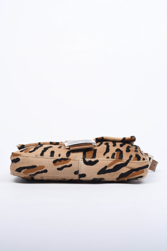 RARE Fendi Leopard Pony Hair Baguette Shoulder Bag