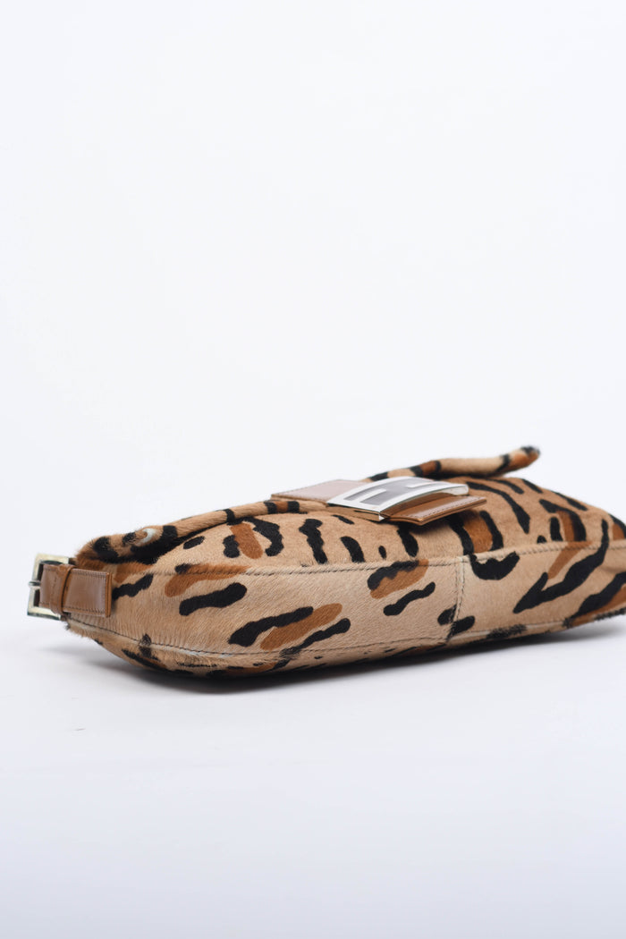 RARE Fendi Leopard Pony Hair Baguette Shoulder Bag