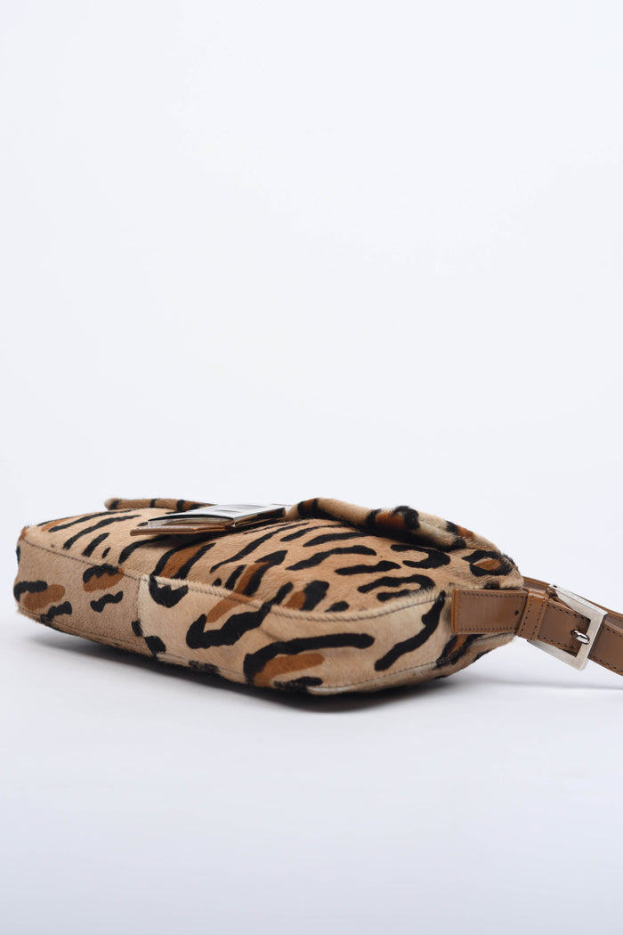 RARE Fendi Leopard Pony Hair Baguette Shoulder Bag