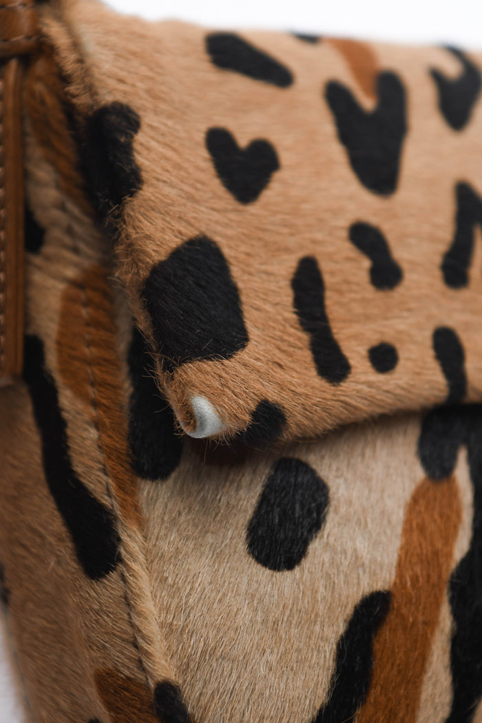 RARE Fendi Leopard Pony Hair Baguette Shoulder Bag