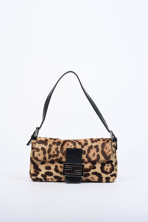 RARE Fendi Leopard Pony Hair Baguette Shoulder Bag